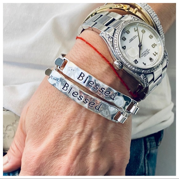 ShopEvelynne Jewelry - SET OF 2 BLESSED SILVER STAINLESS STEEL BANGLE